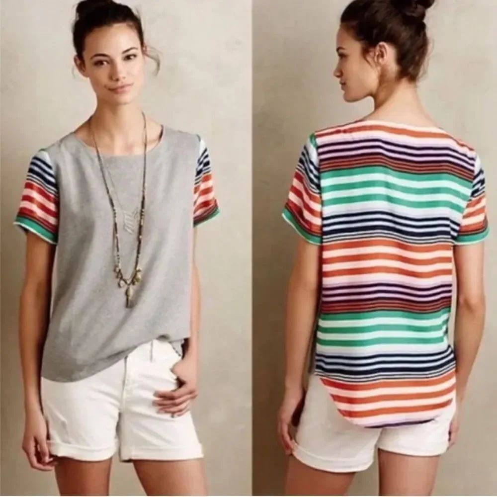 Anthropologie Porridge Striped Mixed-Media Top Size XS